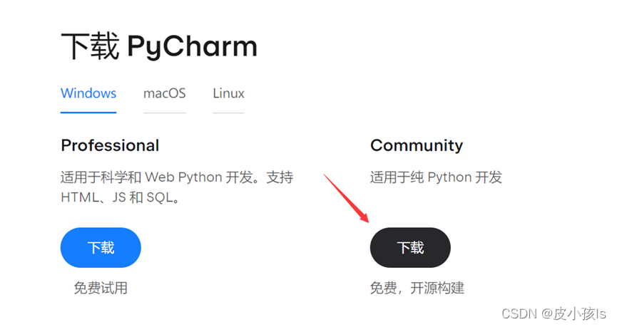 Pycharm下载页面